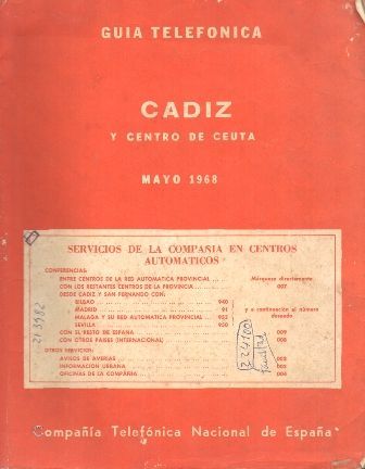 GUIA TELEFONICA CADIZ Y CENTRO DE CEUTA - MAYO 1968.