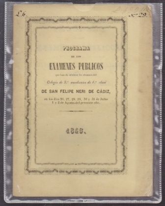 PROGRAMA DE LOS EXAMENES PUBLICOS DE SAN FELIPE NERI DE CADIZ.