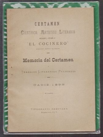 CERTAMEN CIENTIFICO ARTISTICO . MEMORIA DEL CERTAMEN CADIZ 1893.