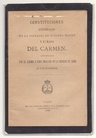 CONSTITUCIONES REFORMADAS DE LA COFRADIA DE NTRA. SRA. DEL CARMEN.