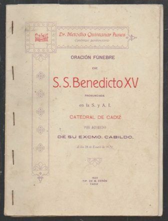 ORACION FUNEBRE DE SS. BENEDICTO XV PRONUNCIADA EN LA CATEDRAL DE CADIZ