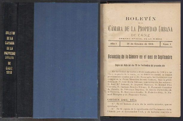 BOLETIN DE LA CAMARA DE LA PROPIEDAD URBANA DE CADIZ 1918, 19, 20, 21, 22 Y 1923