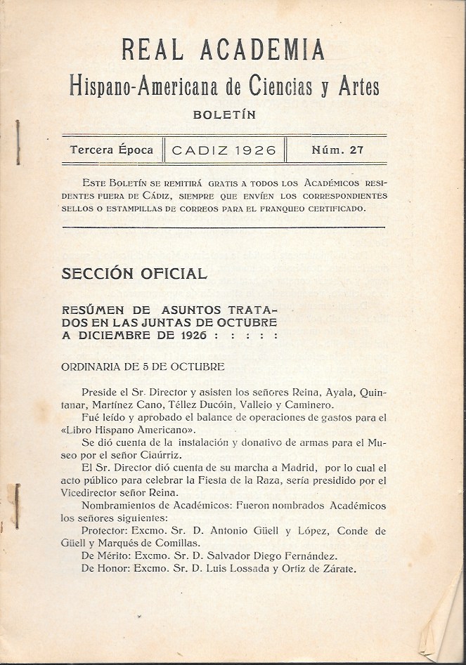 BOLETIN REAL ACADEMIA HISPANO-AMERICANA DE CIENCIAS Y ARTES (VARIOS NUMEROS)…