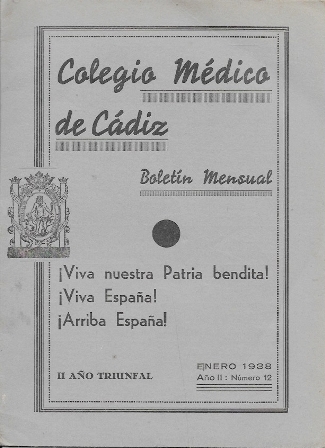 COLEGIO MEDICO DE CADIZ BOLETIN MENSUAL ENERO 1938 AÑO II Nº 12