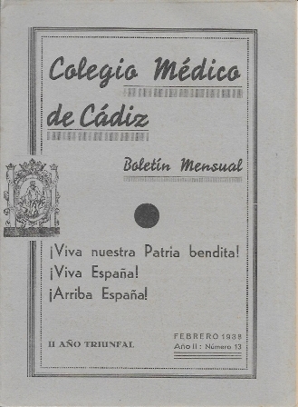 COLEGIO MEDICO DE CADIZ BOLETIN MENSUAL FEBRERO 1938 AÑO II Nº 13