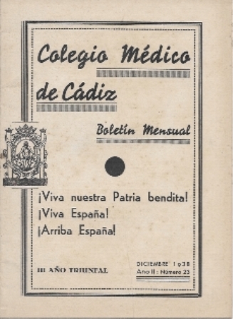 COLEGIO MEDICO DE CADIZ BOLETIN MENSUAL DICIEMBRE 1938 AÑO II Nº 23