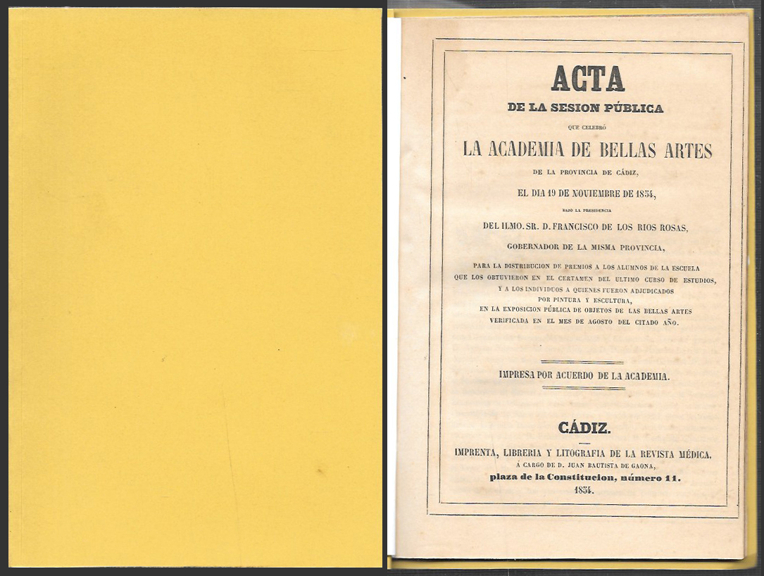 ACTA SESION PUBLICA EN ACADEMIA DE BELLAS ARTES 19 DE NOVIEMBRE DE 1854 POR FCO. RIOS ROSAS