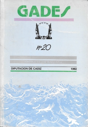 REVISTA GADES Vº 20 1992 - HOMENAJE A D. JOSE MUÑOZ PEREZ - DIPUTACION DE CADIZ