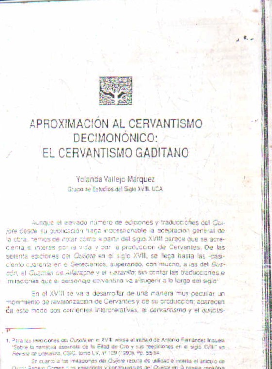 APROXIMACION AL CERVANTISMO DECIMONÓNICO: EL CERVANTISMO GADITANO