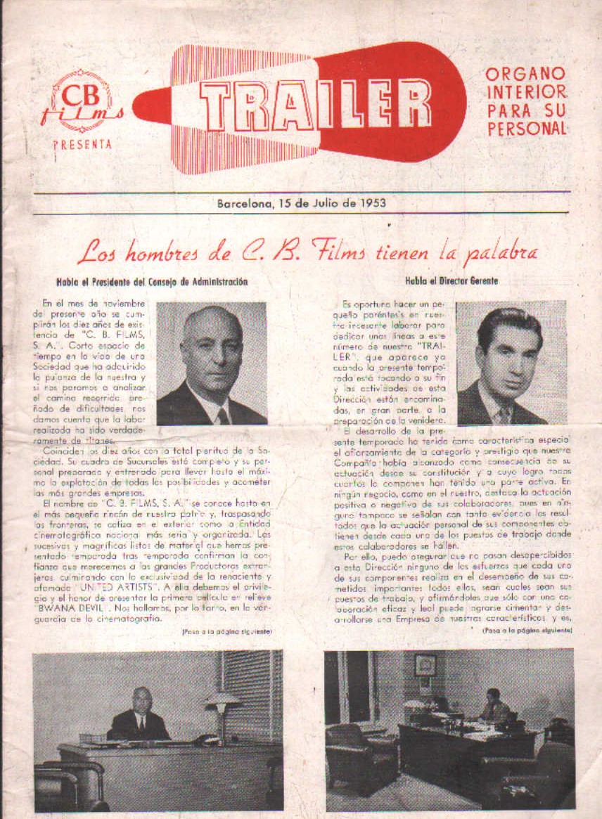 CB FILMS TRAILERS. BARCELONA, 15 DE JULIO DE 1953