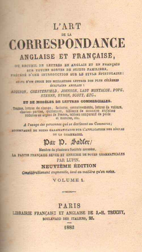 L' ART DE LA CORRESPONDANCE ANGLAISE ET FRANCAISE 2 VOLUMENES EN UN TOMO