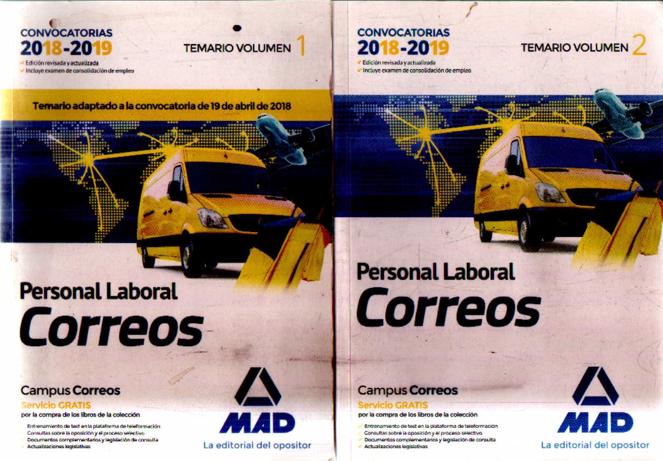 TEMARIO DE CORREOS, PERSONAL LABORAL 2018-2019 (2 TOMOS)