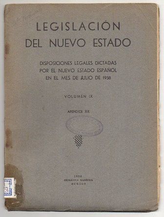 LEGISLACION DEL NUEVO ESTADO VOLUMEN IX APENDICE XIX