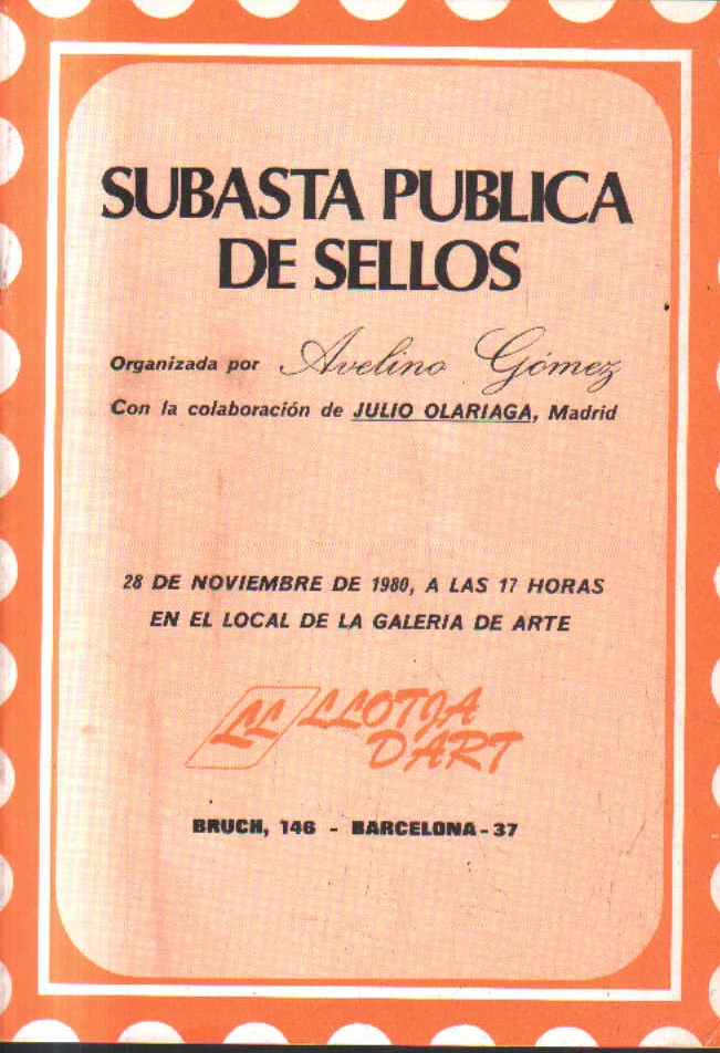SUBASTA PUBLICA DE SELLOS. 28 DE NOVIEMBRE DE 1980.