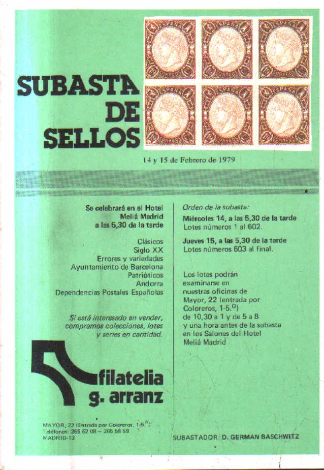 SUBASTA DE SELLOS. 14 Y  15 DE FEBRERO DE 1979.