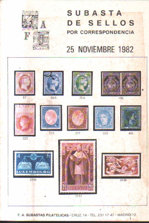 SUBASTA DE SELLOS 25 DE NOVIEMBRE 1982.