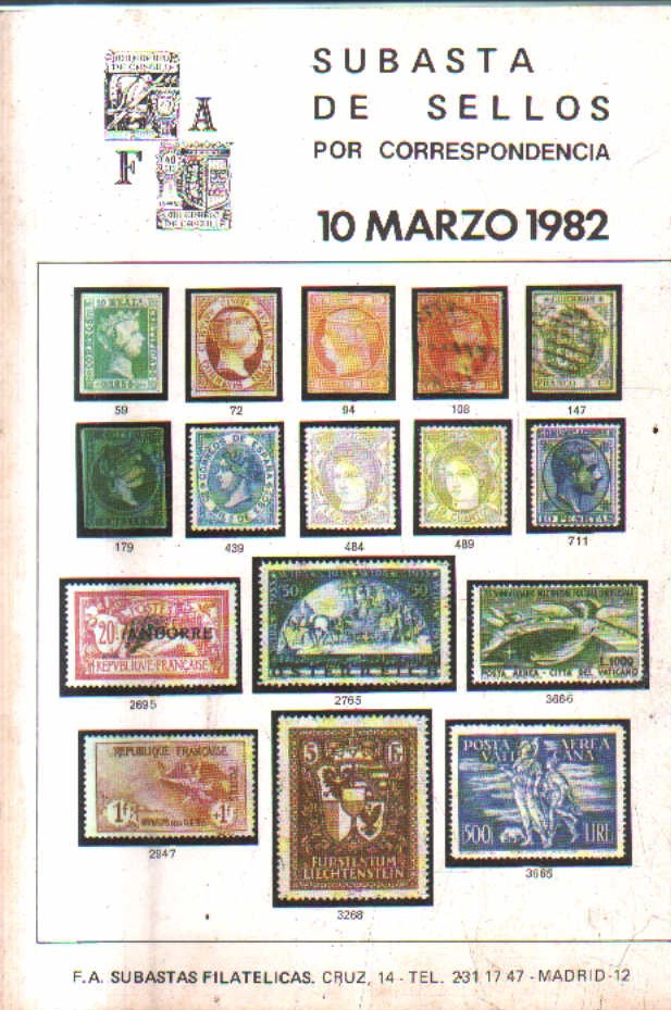 SUBASTA DE SELLOS 10 DE MARZO. 1982.
