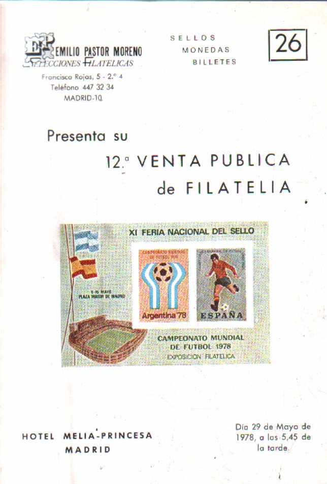 SELLOS MONEDAS BILLETES. Nº 26. PRESENTA 12º VENTA PUBLICA DE FILATELIA.