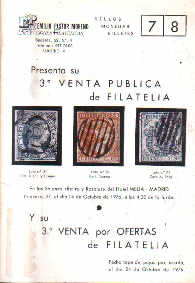 SELLOS MONEDAS BILLETES. Nº 7-8. PRESENTA SU 3º VENTA PUBLICA DE FILATELIA.