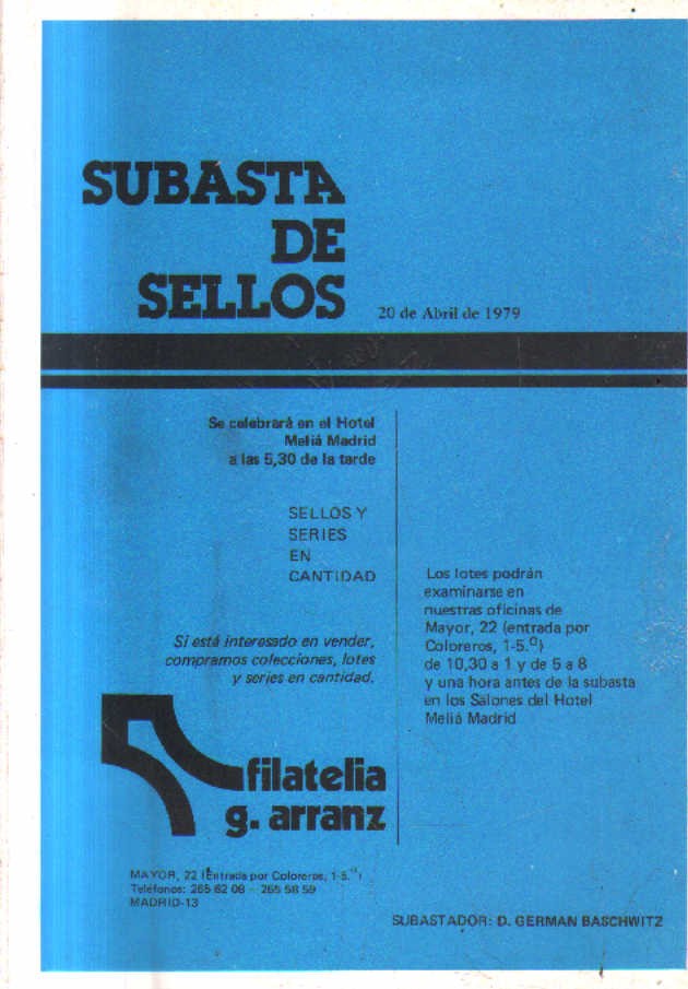 SUBASTA DE SELLOS. 20DE ABRIL DE 1979. SELLOS Y SERIES EN CANTIDAD.