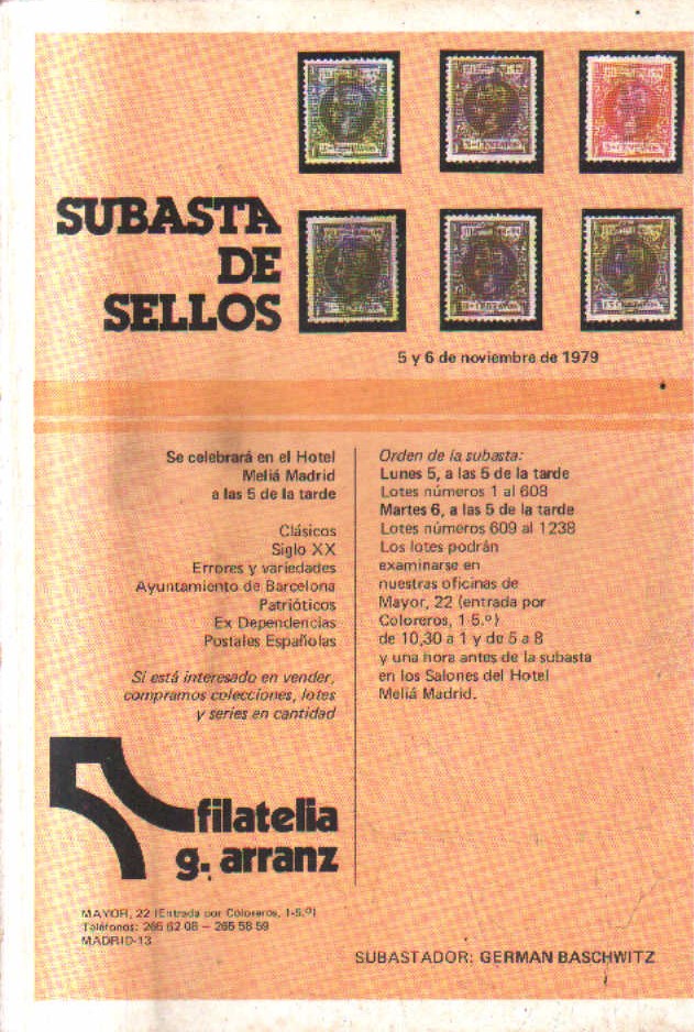 SUBASTA DE SELLOS. 5 y 6 DE NOVIEMBRE. DE 1979.