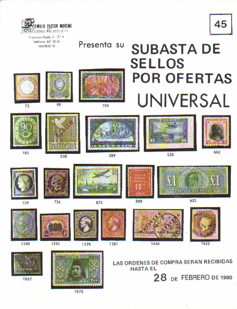 SUBASTA DE SELLOS POR OFERTAS UNIVERSAL. Nº 45