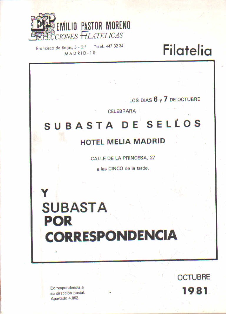 SUBASTA DE SELLOS. OCTUBRE 1981.