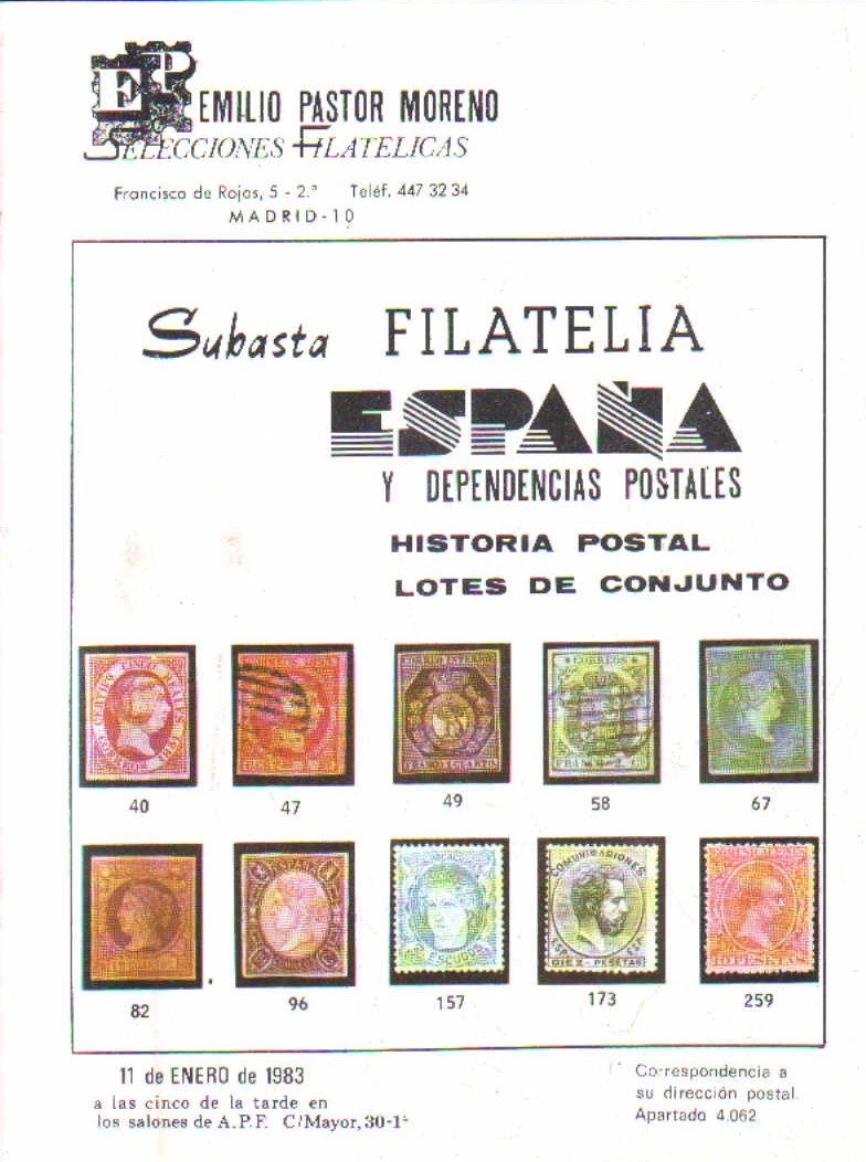 SUBASTA FILATELIA ESPAÑA Y DEPENDENCIAS POSTALES. 11 DE ENERO DE 1983