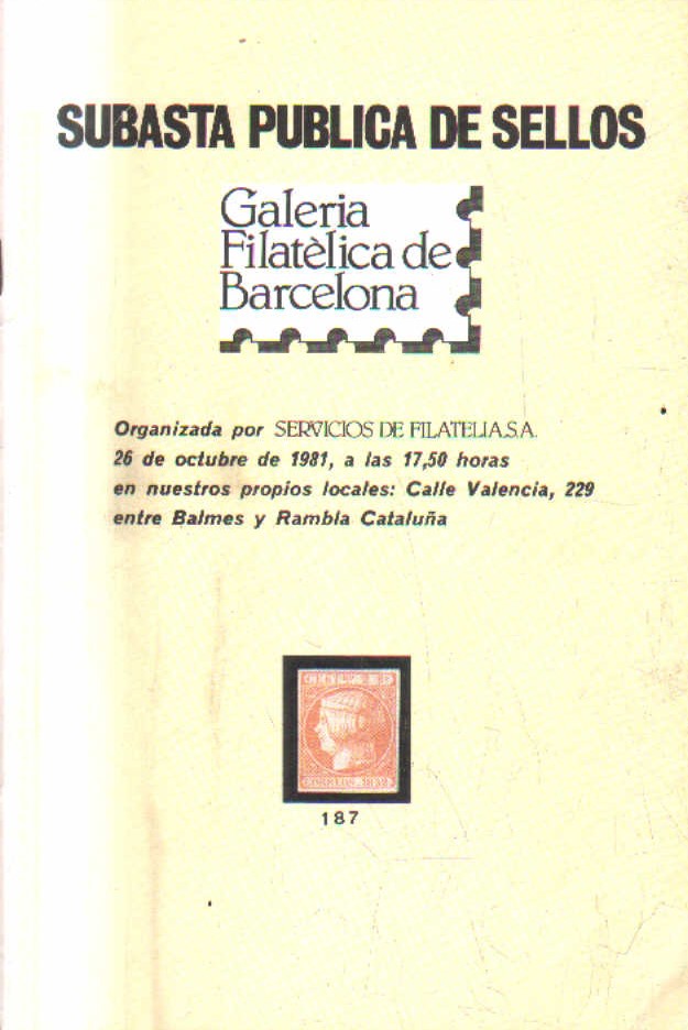 SUBASTA PUBLICA DE SELLOS. 26 DE OCTUBRE 1981.