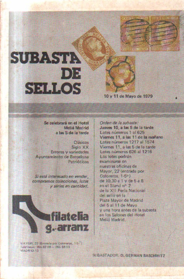 SUBASTA DE SELLOS. DIAS 10 Y 11 DE MAYO DE 1979.