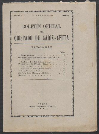 BOLETIN OFICIAL DEL OBISPADO DE CADIZ-CEUTA AÑO XCV.11-1948 - Nº 22.