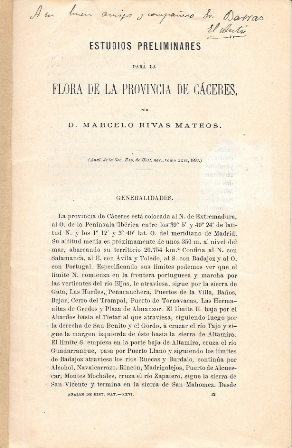 ESTUDIOS PRELIMINARES PARA LA FLORA DE LA PROVINCIA DE CACERES