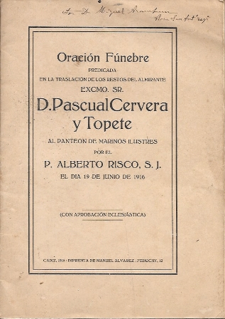 ORACION FUNEBRE AL EXCMO. SR. D. PASCUAL CERVERA Y TOPETE  19 JUNIO 1916