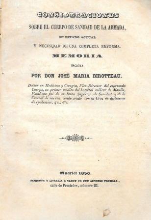 CONSEDERACIONES SOBRE EL CUERPO DE SANIDAD DE LA ARMADA… - MEMORIA