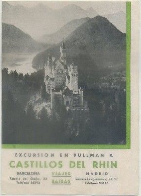 FOLLETO TURISTICO. EXCURSION EN PULLMAN A CASTILLOS DEL RHIN. VIAJES BAIXAS