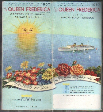 QUEEN FEDERICA 1957 U.S.A. SPAIN . ITALY . GREECE LUXURY AT SEA ALONG THE SUNNY ROUTE