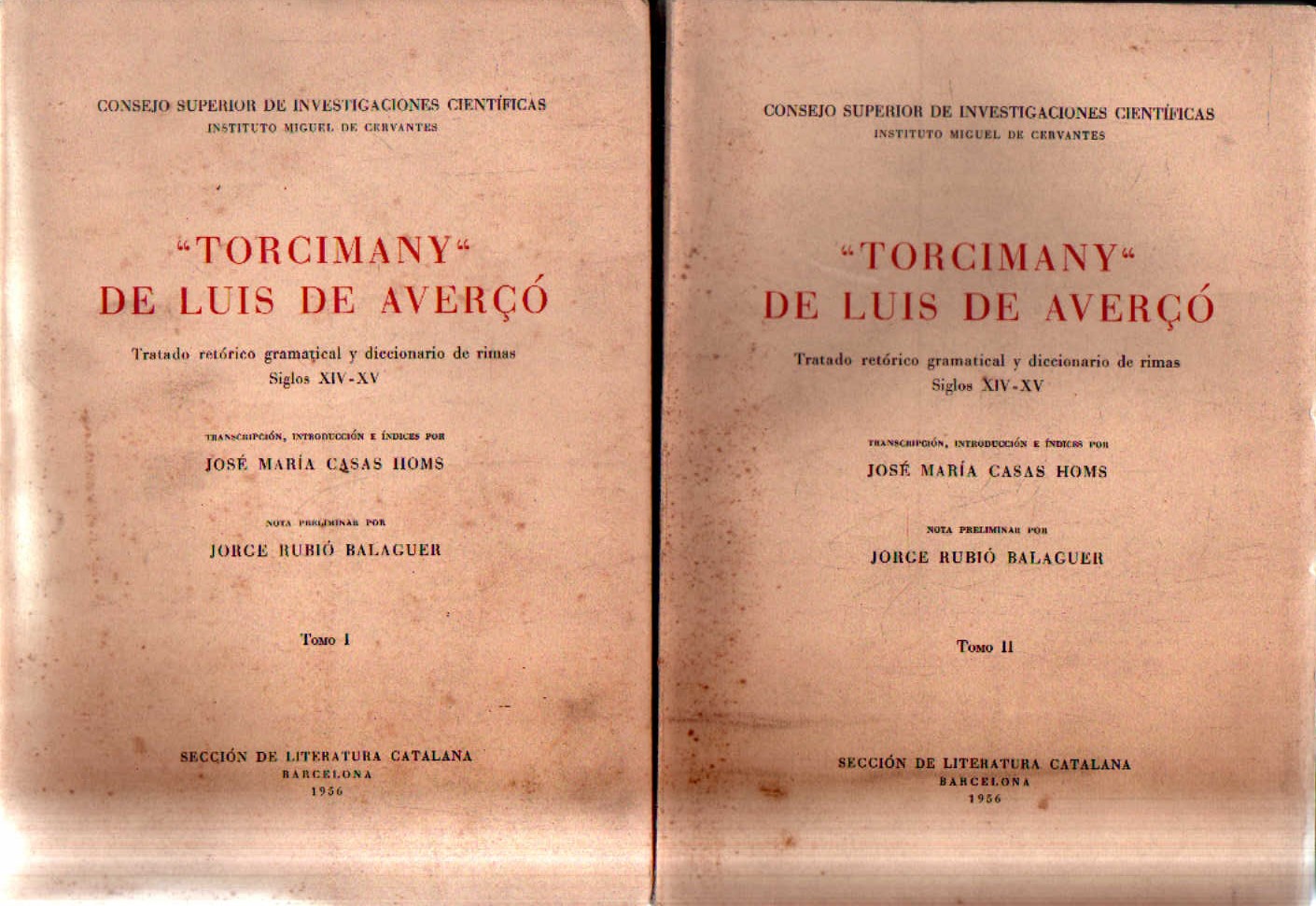 TORCIMANY, DE LUÍS DE AVERCÓ. TRATADO REGÓRICO GRAMATICAL Y DICCIONARIO DE RIMAS (2 TOMOS)