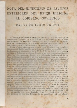 NOTA DEL MINISTERIO DE ASUNTOS EXTERIORES DEL REICH  DIRIGIDA AL GOBIERNO SOVIETICO