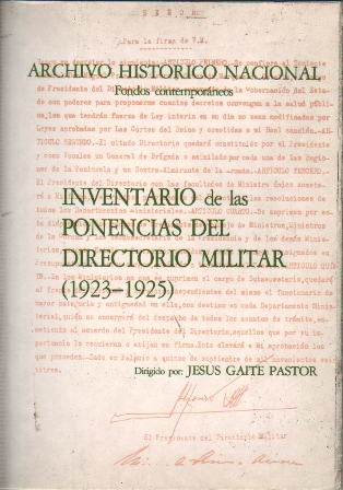 INVENTARIO DE LAS PONENCIAS DEL DIRECTORIO MILITAR (1923-1925)