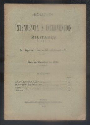 BOLETIN DE INTENDENCIA E INTERVENCION MILITARES. 5ª EPOCA. TOMO XI. Nº 141.