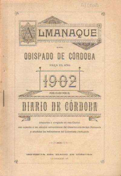 ALMANAQUE DEL OBISPADO DE CORDOBA PARA EL AÑO 1902