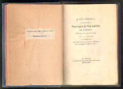 JUSTA POETICA CELEBRADA EN LA PARROQUIA DE SAN ANDRES DE CORDOBA EL DIA 15 DE ENERO DE 1617…
