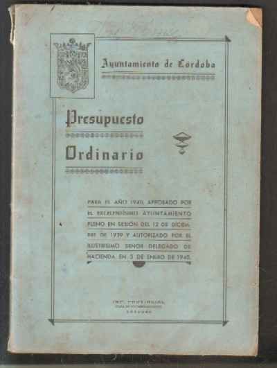 PRESUPUESTO ORDINARIO. AYUNTAMIENTO DE CORDOBA.