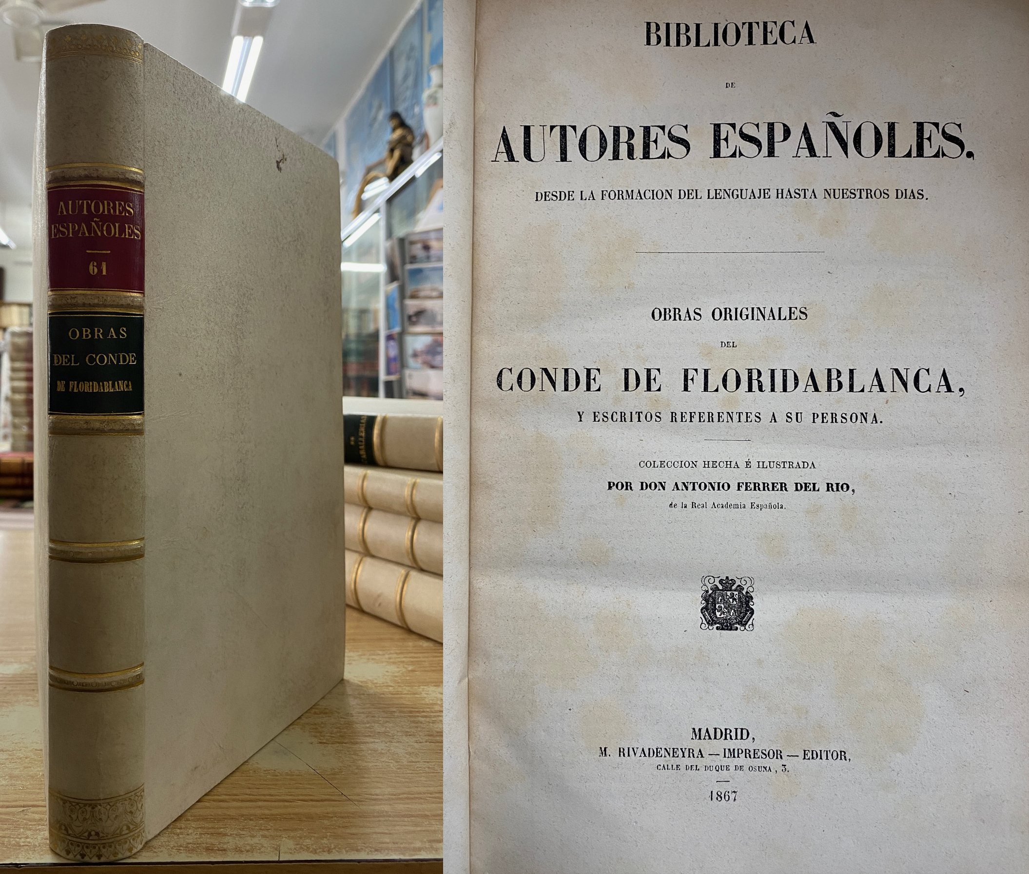 OBRAS ORIGINALES DE CONDE DE FLORIDABLANCA. AUTORES ESPAÑOLES 61