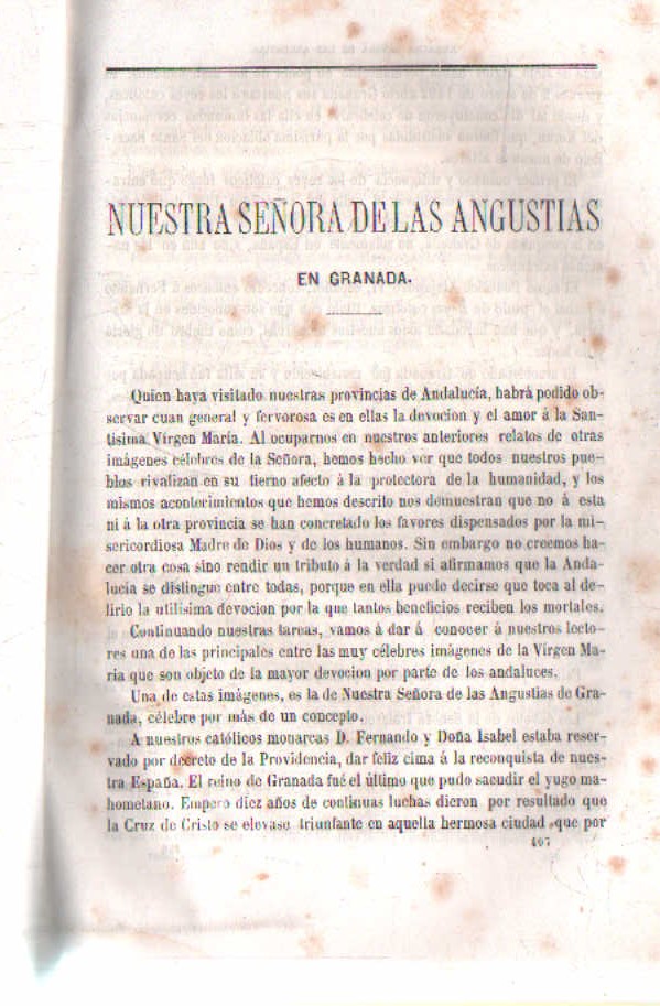 NUESTRA SEÑORA DE LAS ANGUSTIAS EN GRANADA