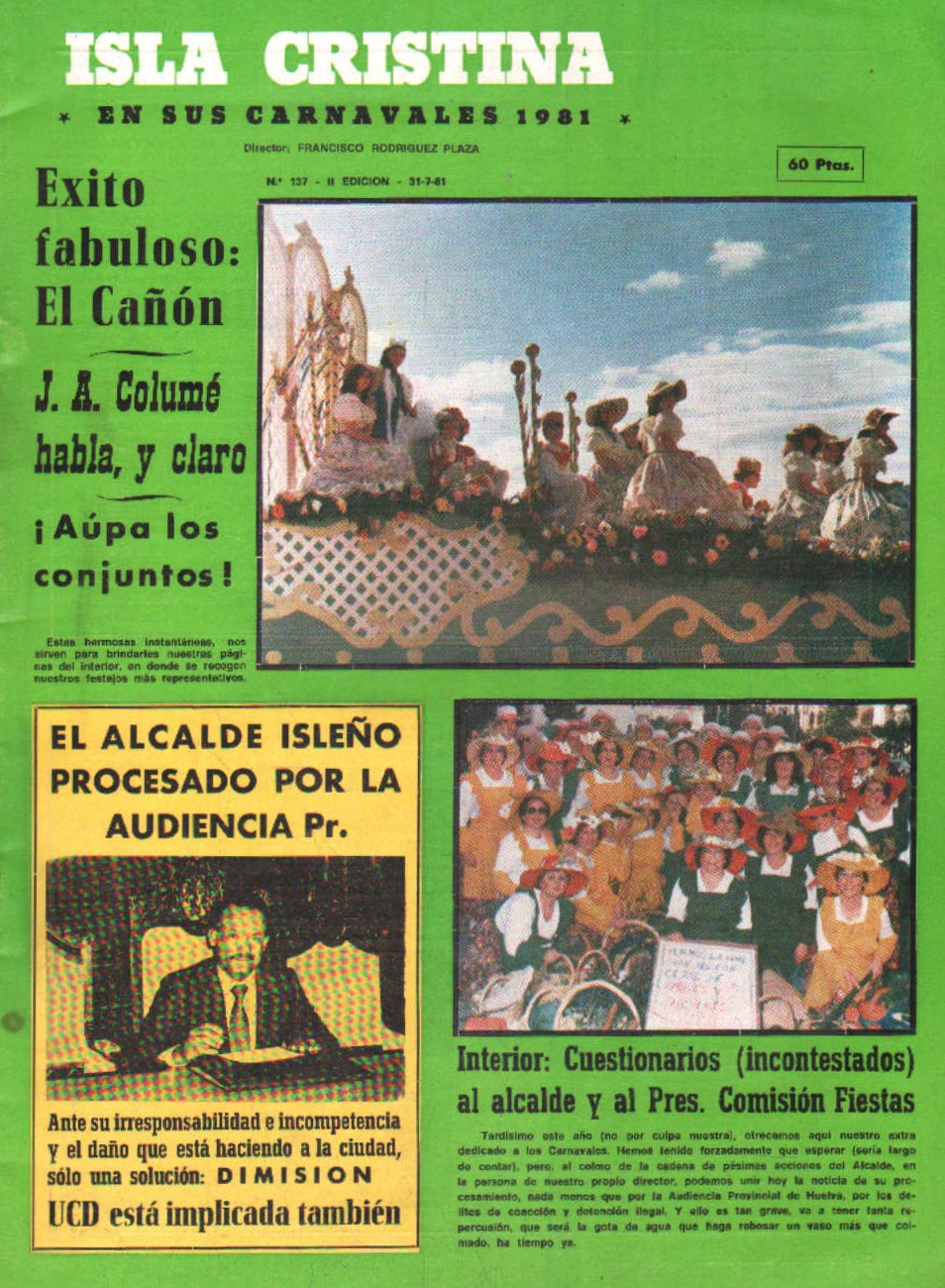 REVISTA CÁDIZ GRÁFICO EXTRA CARNAVAL 1981 DE ISLA CRISTINA. NÚM. 137