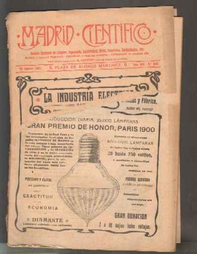 MADRID CIENTÍFICO, REVISTA DE CIENCIAS E INDUSTRIAS. AÑO XIV,NÚM.509. 30 AGOSTO-1903.