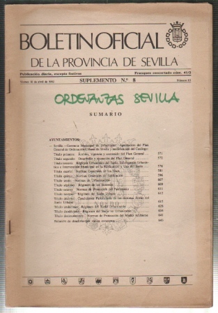 BOLETIN OFICIAL DE LA PROVINCIA DE SEVILLA 10 DE ABRIL DE 1992 SUPLEMENTO Nº 8 Nº 83