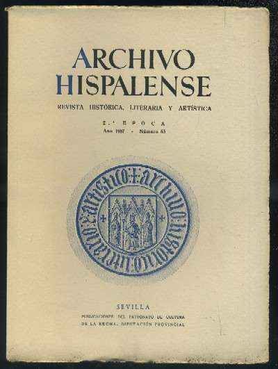 ARCHIVO HISPALENSE. REVISTA HISTÓRICA, LITERARIA Y ARTÍSTICA. 2ª ÉPOCA. AÑO 1957. NUMERO 83.