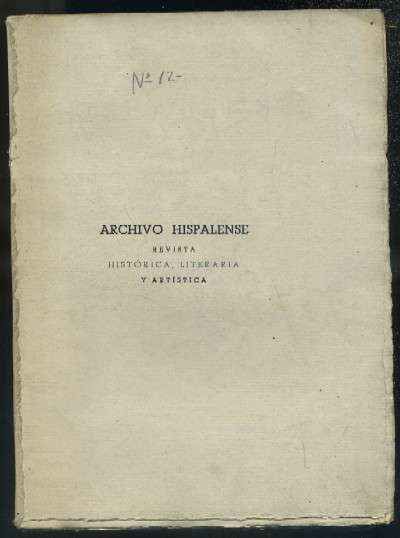 ARCHIVO HISPALENSE. REVISTA HISTÓRICA, LITERARIA Y ARTÍSTICA. 2ª ÉPOCA. AÑO 1945. NUMERO 12.
